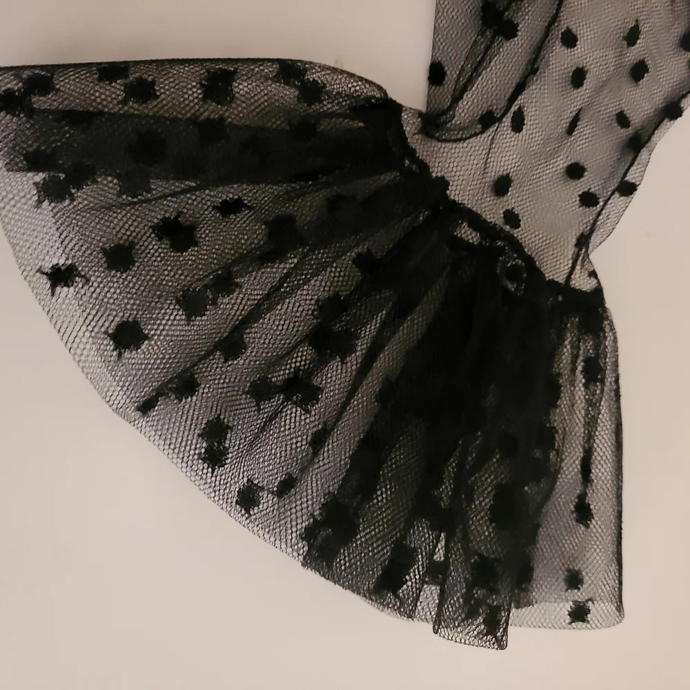 Vintage 1990s Sheer Black Polka Dot Tulle Gloves With Ruffled Cuffs